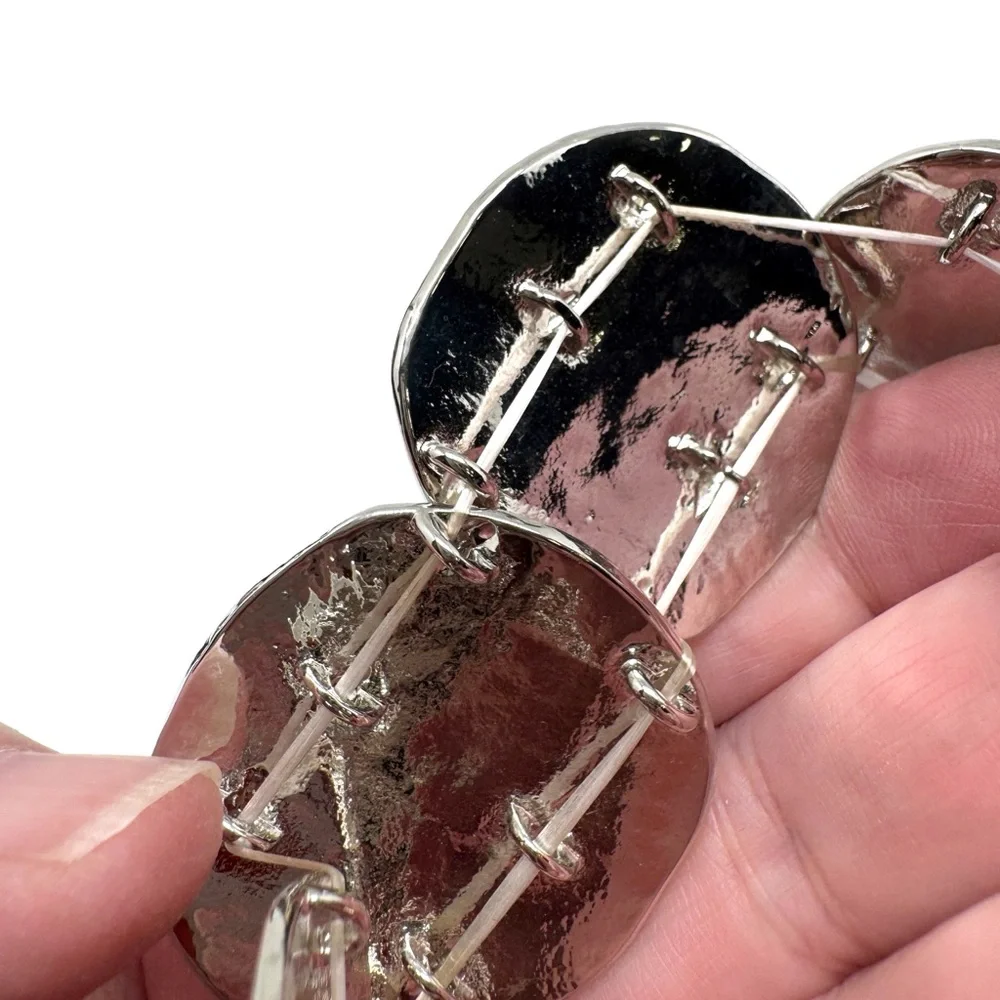 Gennaro Silver-Tone Textured Disc Stretch Bracelet
